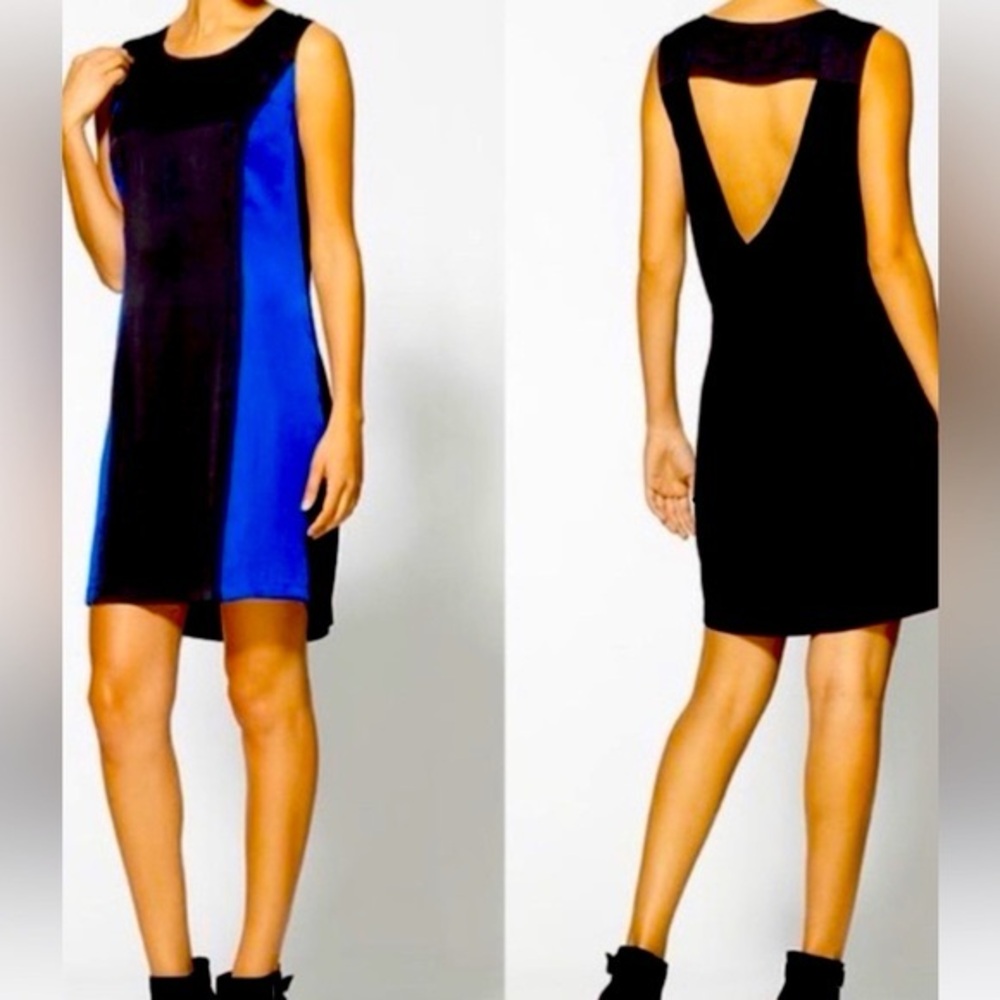 BCBGMAXAZRIA Ike Color Block  Shift Dress with Back Drape Medium